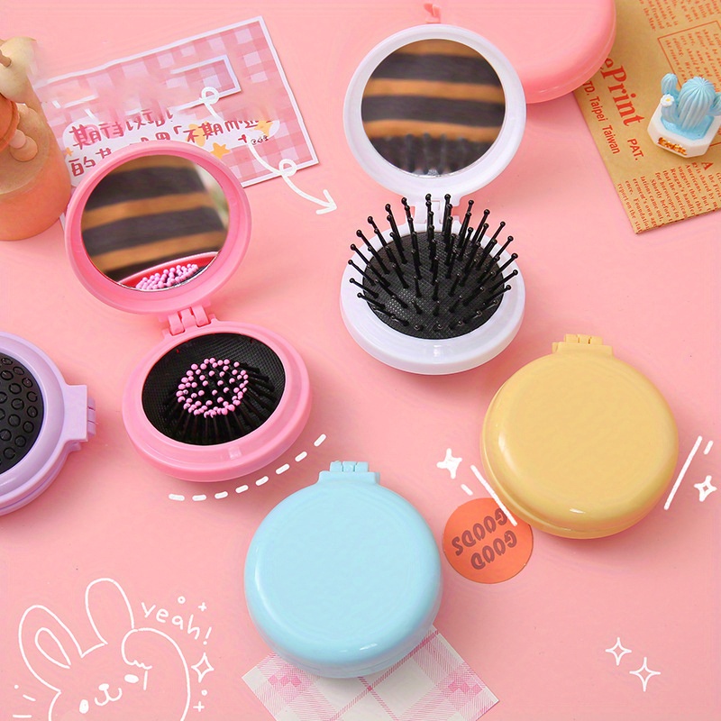 Folding Travel Mirror Comb Air Cushion Hair Brush Round Temu
