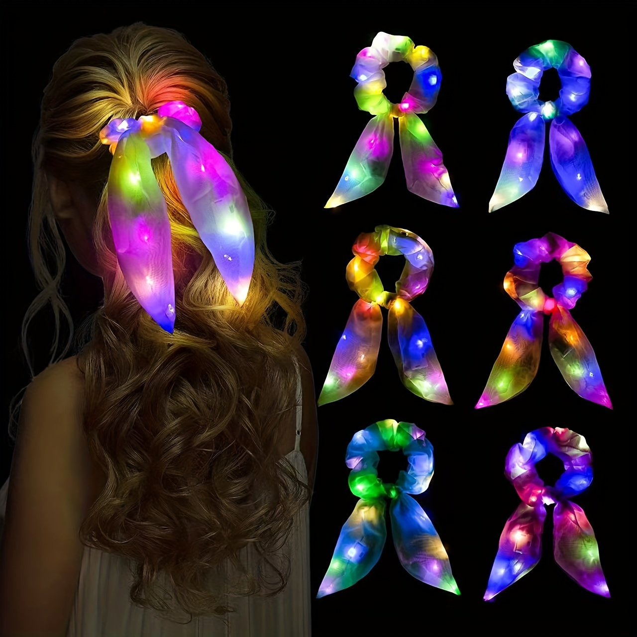led scarves scrunchies luminous hair tie colorful hair ties ponytail holder hair ropes hair accessories for women daily use halloween costume hair decoration details 0