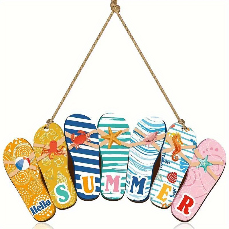 Summer Slippers Ice Cream Hanging Sign, Wood Sign For Summer Home