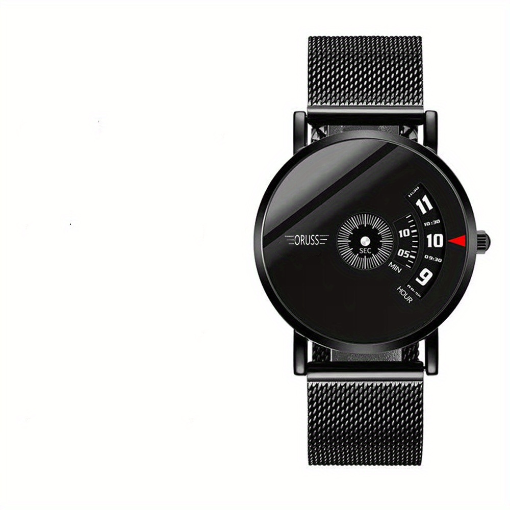 Reloj de Lujo para Hombre con Esfera Negra - Diseño Elegante Deportivo y Casual con Correa de Malla, Caja de Aleación, Movimiento de Cuarzo, Batería No Recargable, Reloj de Pulsera para Uso Diario | Reloj Elegante y Estiloso | Reloj con Correa de Malla