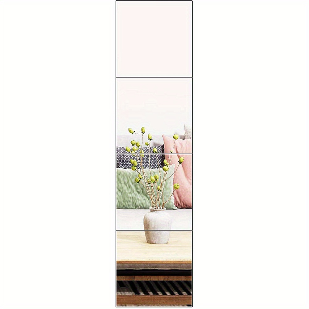Full Length Mirror tiles, 4 Pcs Square Mirror Tiles Self Adhesive Acrylic Mirror Tiles Frameless Wall Mirror Set for Home Living Room Bedroom Decor