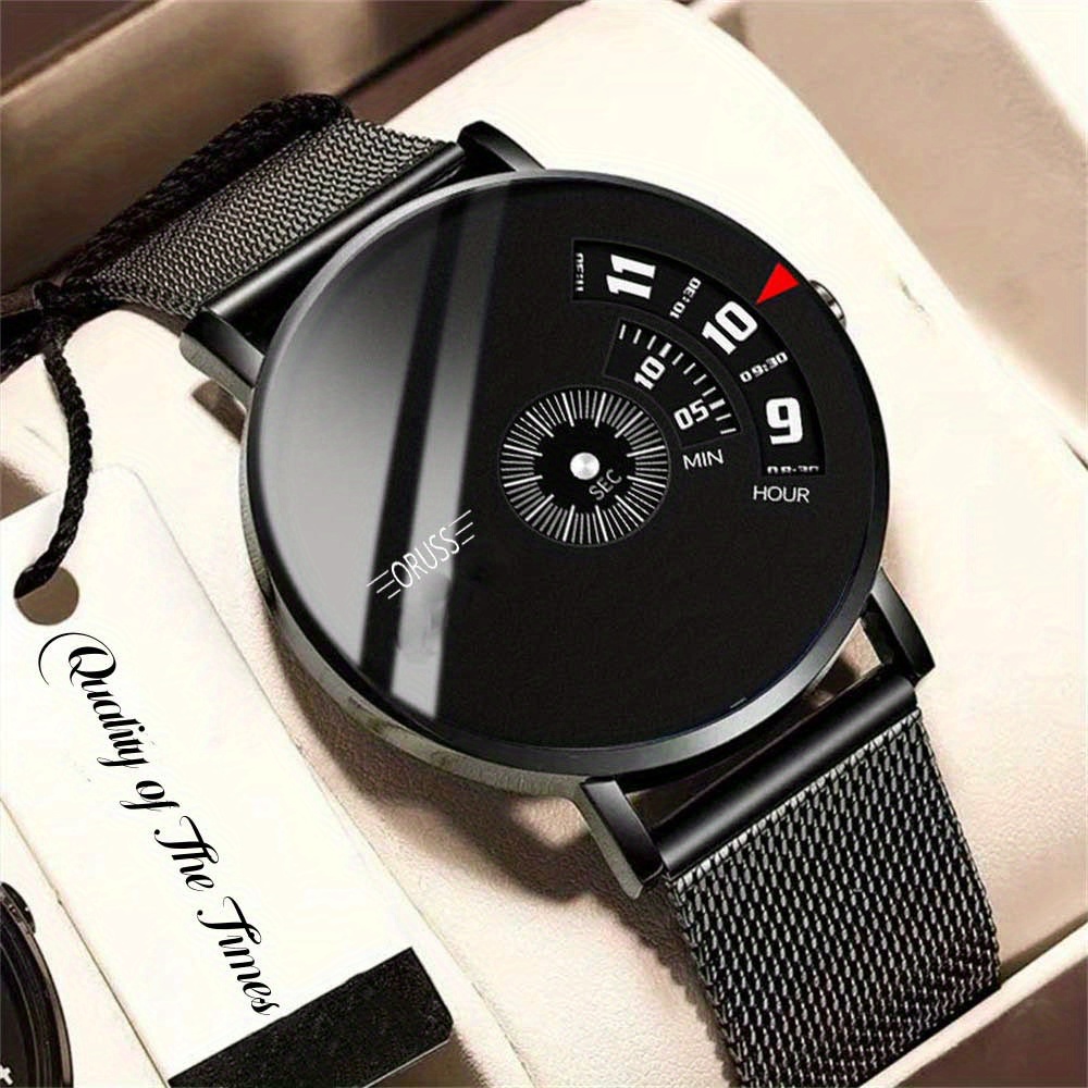 Reloj de Lujo para Hombre con Esfera Negra - Diseño Elegante Deportivo y Casual con Correa de Malla, Caja de Aleación, Movimiento de Cuarzo, Batería No Recargable, Reloj de Pulsera para Uso Diario | Reloj Elegante y Estiloso | Reloj con Correa de Malla