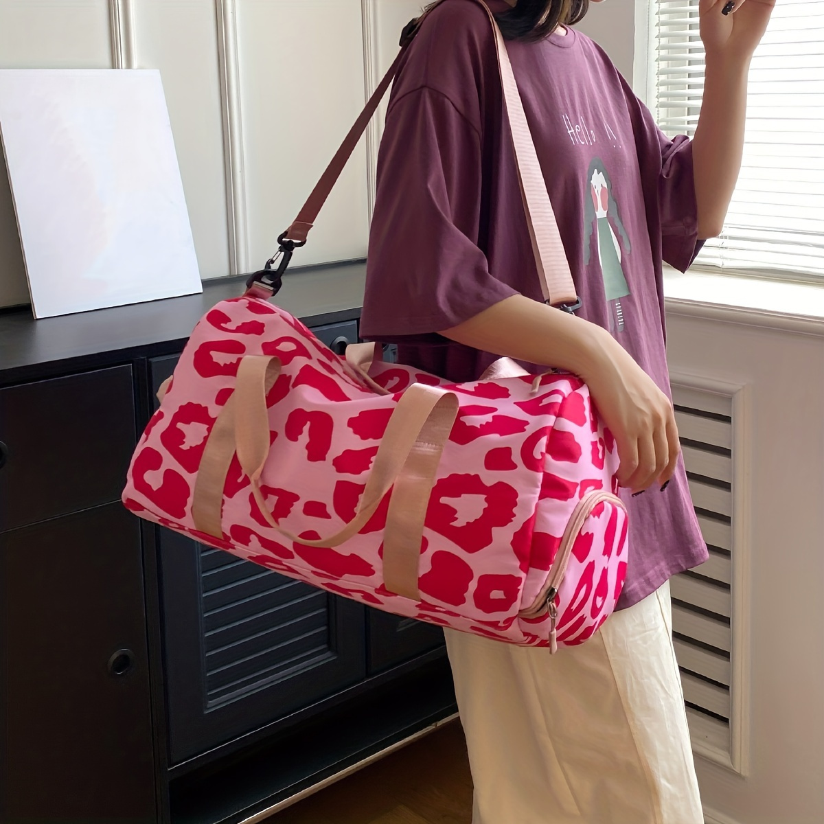 Leopard Pattern Sports Gym Bag, Nylon Weekender Overnight Bag, Portable  Travel Duffle Bag - Temu