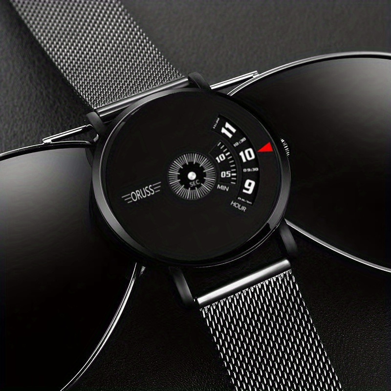 Reloj de Lujo para Hombre con Esfera Negra - Diseño Elegante Deportivo y Casual con Correa de Malla, Caja de Aleación, Movimiento de Cuarzo, Batería No Recargable, Reloj de Pulsera para Uso Diario | Reloj Elegante y Estiloso | Reloj con Correa de Malla