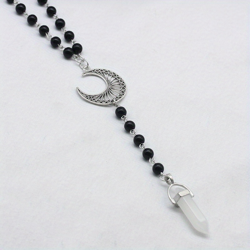 Hexagonal Long Strip Pendant Vintage Hollow Moon Necklace Black