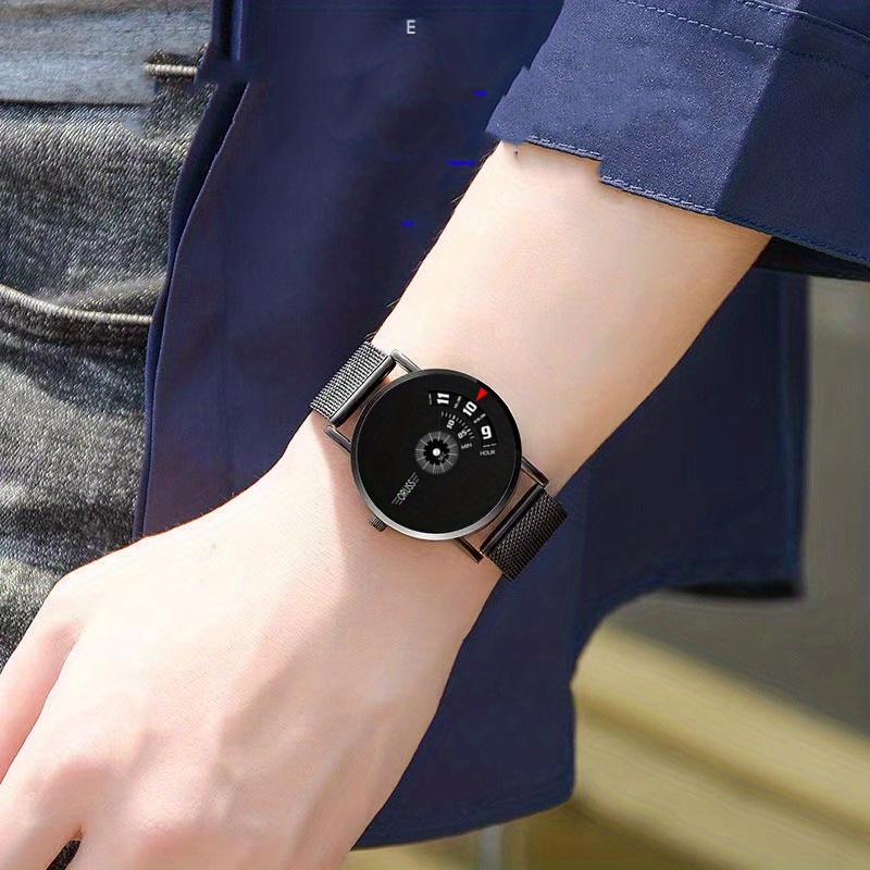 Reloj de Lujo para Hombre con Esfera Negra - Diseño Elegante Deportivo y Casual con Correa de Malla, Caja de Aleación, Movimiento de Cuarzo, Batería No Recargable, Reloj de Pulsera para Uso Diario | Reloj Elegante y Estiloso | Reloj con Correa de Malla