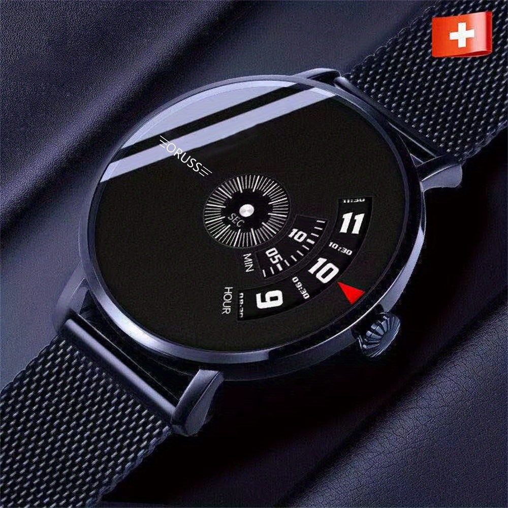 Reloj de Lujo para Hombre con Esfera Negra - Diseño Elegante Deportivo y Casual con Correa de Malla, Caja de Aleación, Movimiento de Cuarzo, Batería No Recargable, Reloj de Pulsera para Uso Diario | Reloj Elegante y Estiloso | Reloj con Correa de Malla