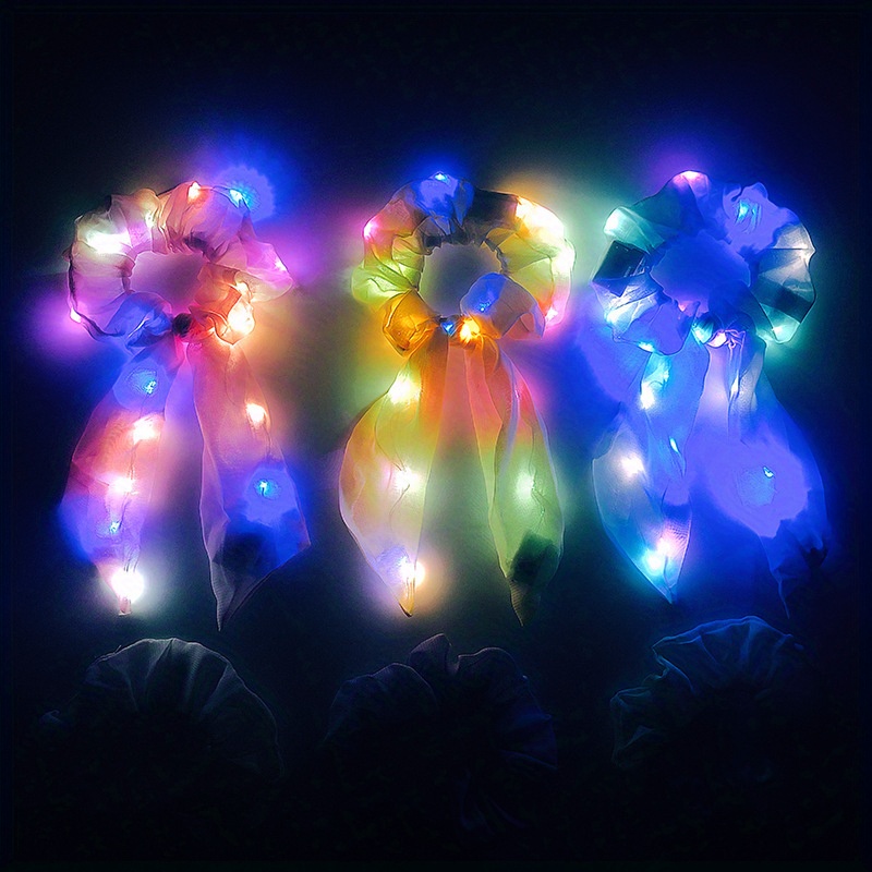 led scarves scrunchies luminous hair tie colorful hair ties ponytail holder hair ropes hair accessories for women daily use halloween costume hair decoration details 5