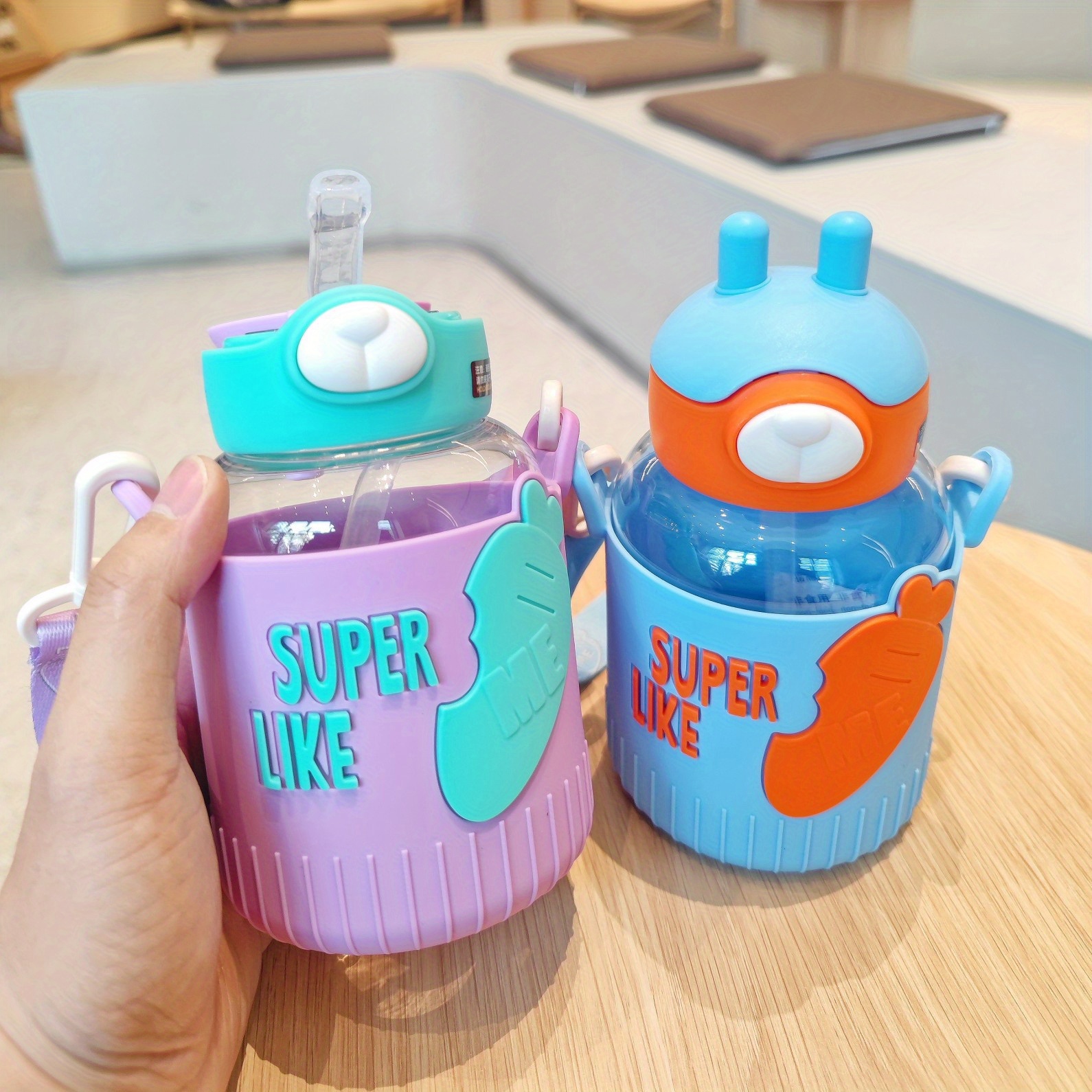 Cute Rabbit Separate Straw Cup Portable Plastic Lightweight - Temu