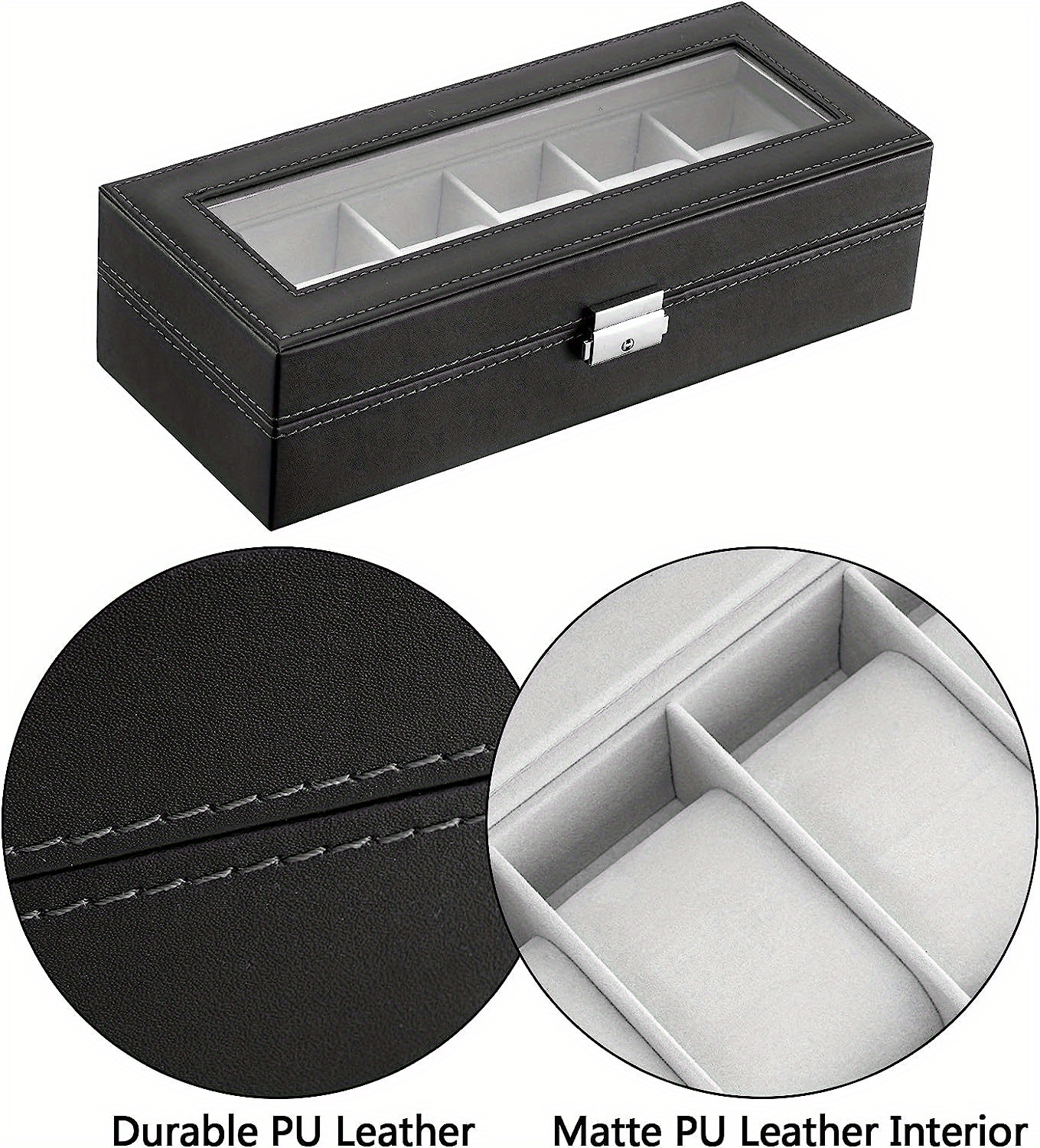 6 Slots Watch Box Organizer for Men, Display Storage Case Holiday Gift details 2