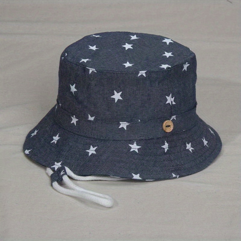 Baby Girls Cute Casual Star Pattern Drawstrings Denim Bucket Hat,  Fisherman's Hat, Sun Protection Hat For Summer Holiday Party Gift