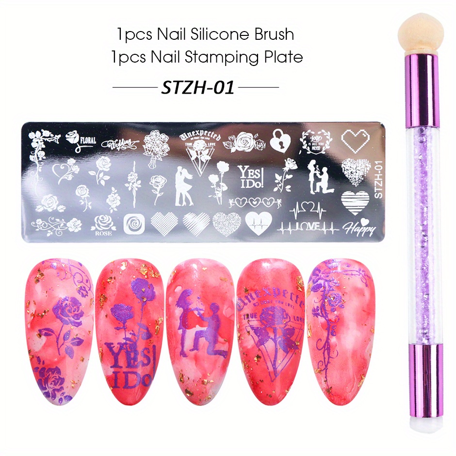 Nail Stamping Plates Silicone Sponge Brush Polish Transfer Stencils Flower  Geometry DIY Template for Nail Tool – the best products in the Joom Geek  online store