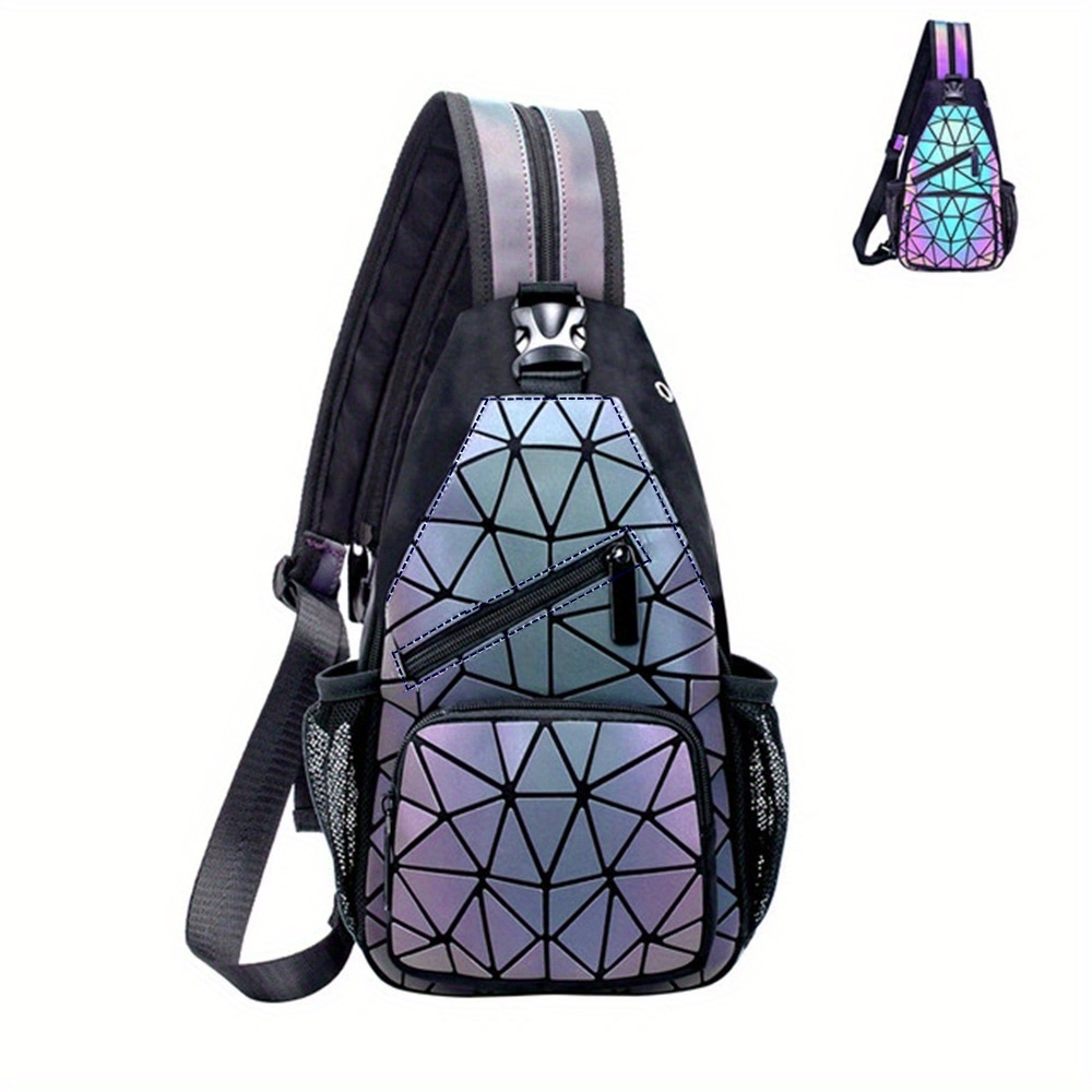 Geometric luminous crossbody bag glow-in-the-dark handbag Holographic  reflective backpack purse clutch bag (backpack): Handbags