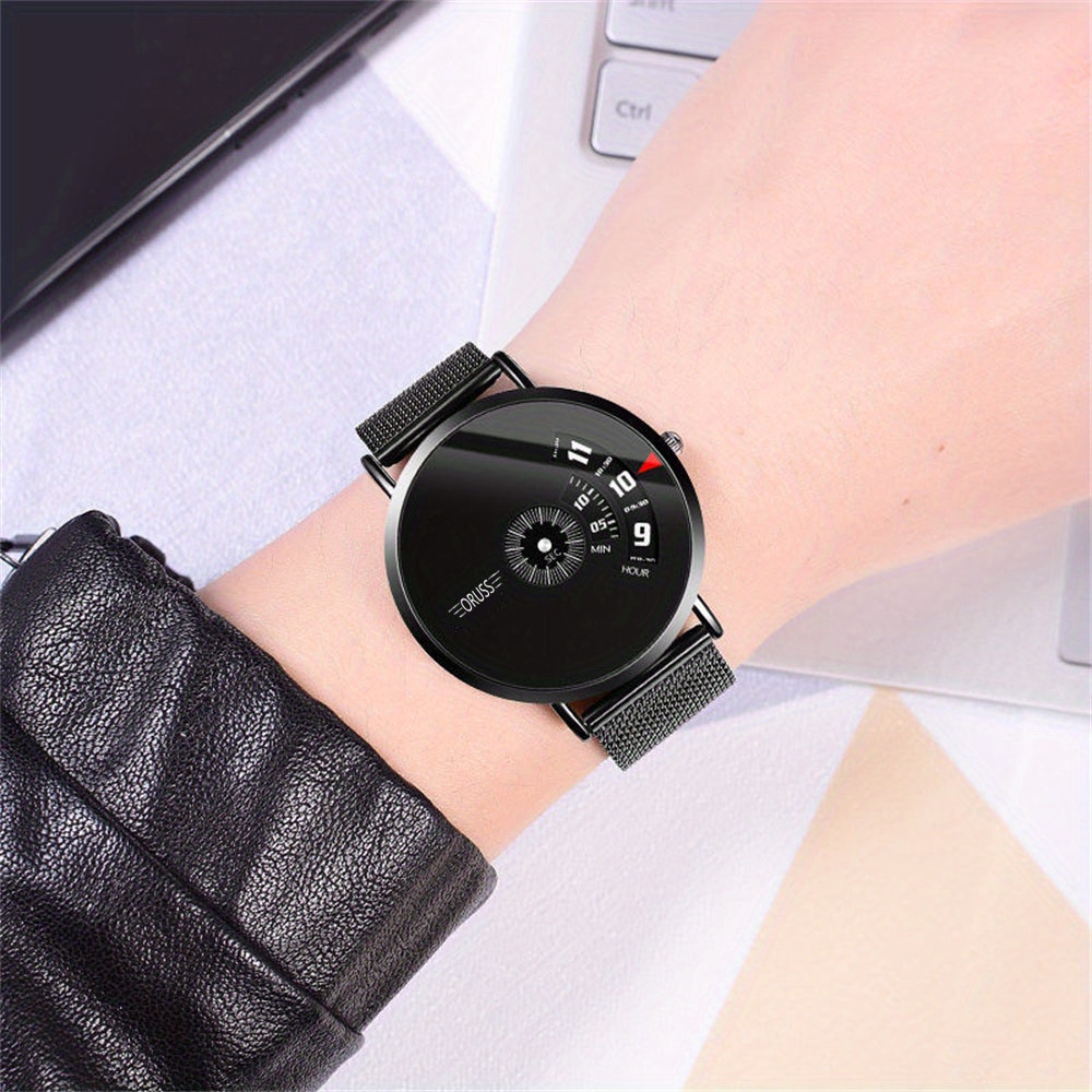 Reloj de Lujo para Hombre con Esfera Negra - Diseño Elegante Deportivo y Casual con Correa de Malla, Caja de Aleación, Movimiento de Cuarzo, Batería No Recargable, Reloj de Pulsera para Uso Diario | Reloj Elegante y Estiloso | Reloj con Correa de Malla