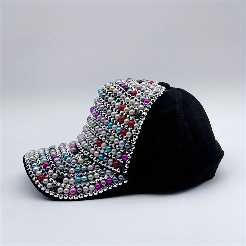 Trendy Sparkling Baseball Cap Colorful Rhinestone Faux Pearl - Temu ...