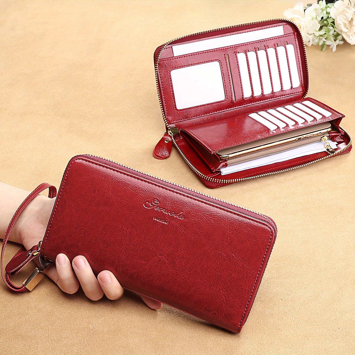 Fashion Women Leather Long Wallets Double Zipper Fashion Casual Design Leather  Clutch Wallet Purse Female Large Capacity Card Holder