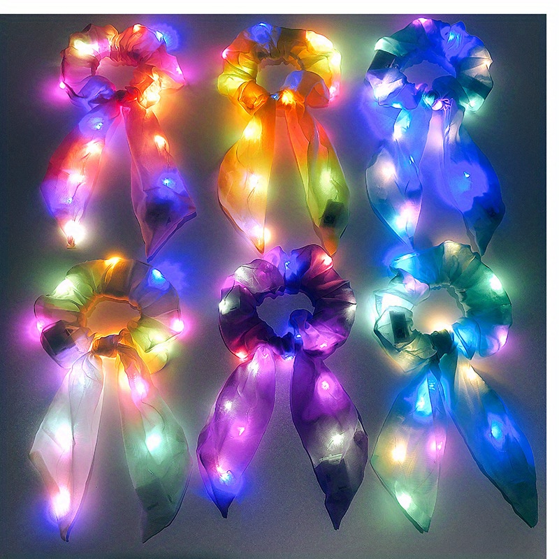 led scarves scrunchies luminous hair tie colorful hair ties ponytail holder hair ropes hair accessories for women daily use halloween costume hair decoration details 1