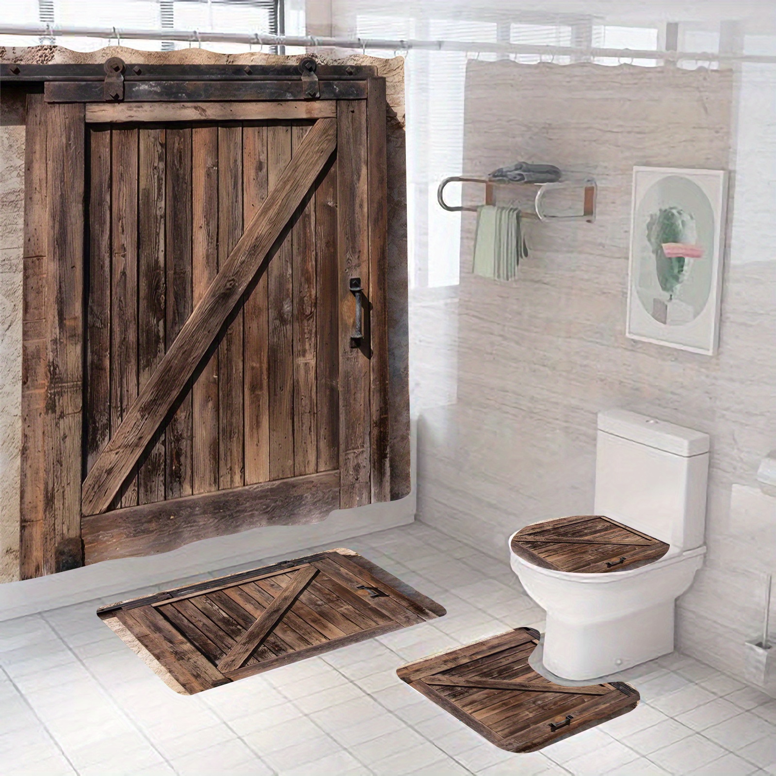 Wooden Shower Curtain Farmhouse Style Non slip Backing 12 - Temu