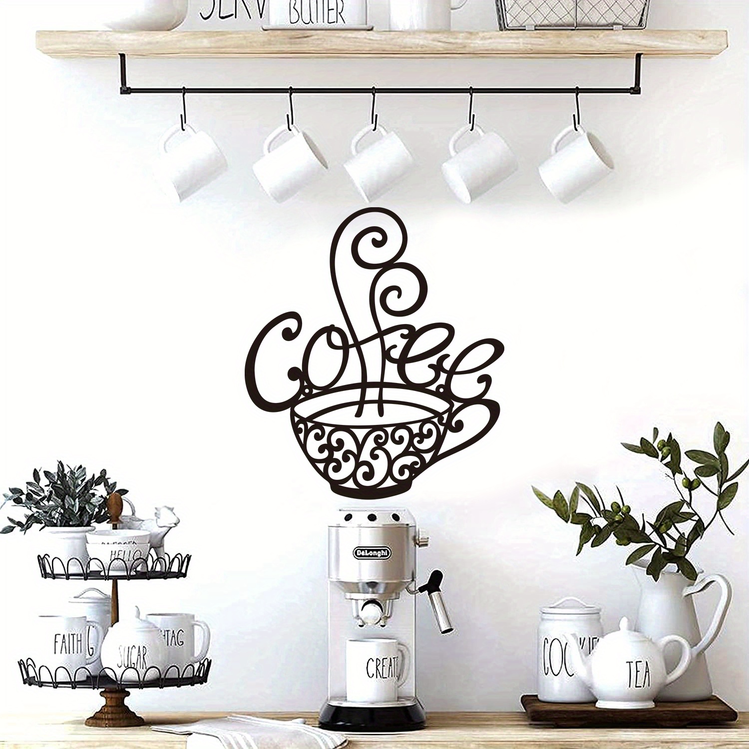 1pc Coffee Bar Metal Wall Decoration Black Coffee Cup Silhouette Large Hard  Cups Wall Art Sculptures Modern Design Hanging, For Home Cafe Kitchen Rest