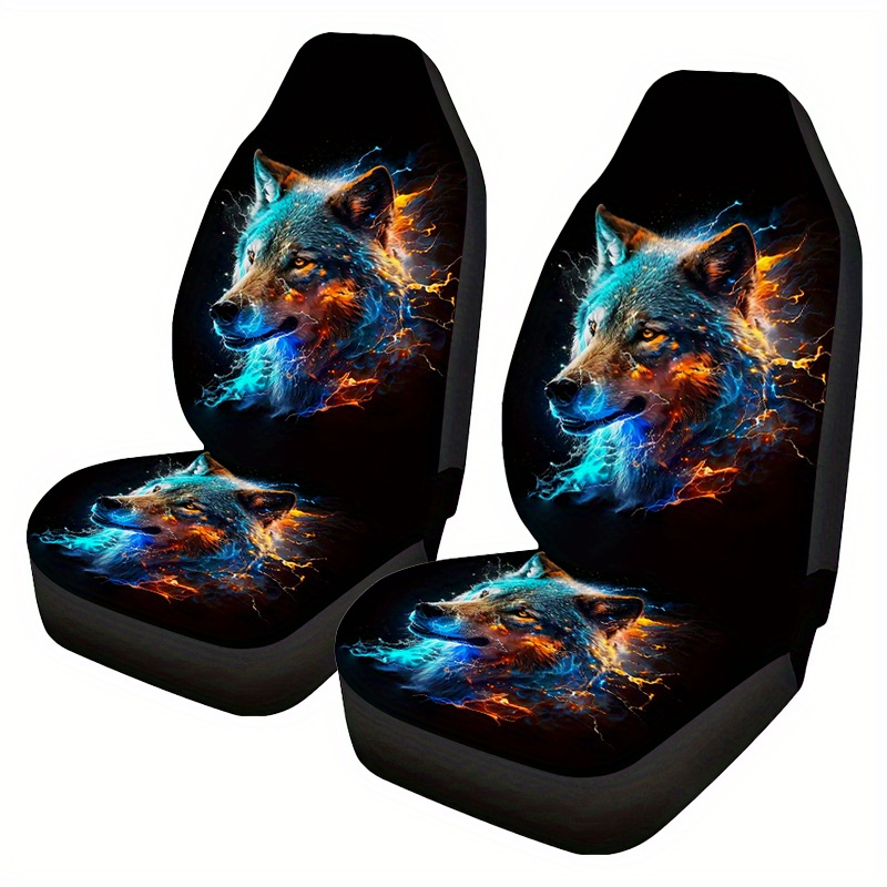 Wolf Printed Men Car Seat Cover Front Seats Only Full Set of 2