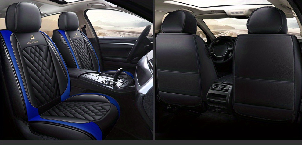 SCA Opal Leather Look Seat Covers Black/Blue Adjustable Headrests