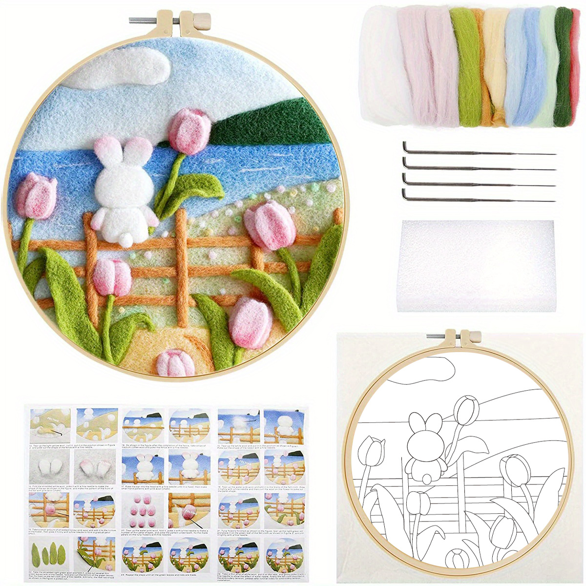 The Crafty Kit Company - Floral Bunny in A Hoop Needle Felt Kit