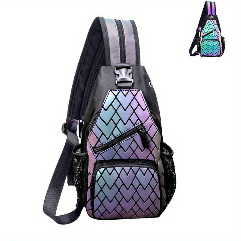 Rainbow Multi-Colors Luminous Geometric Square Backpacks 2021 PU Casual  Reflective Holographic Women's Bags