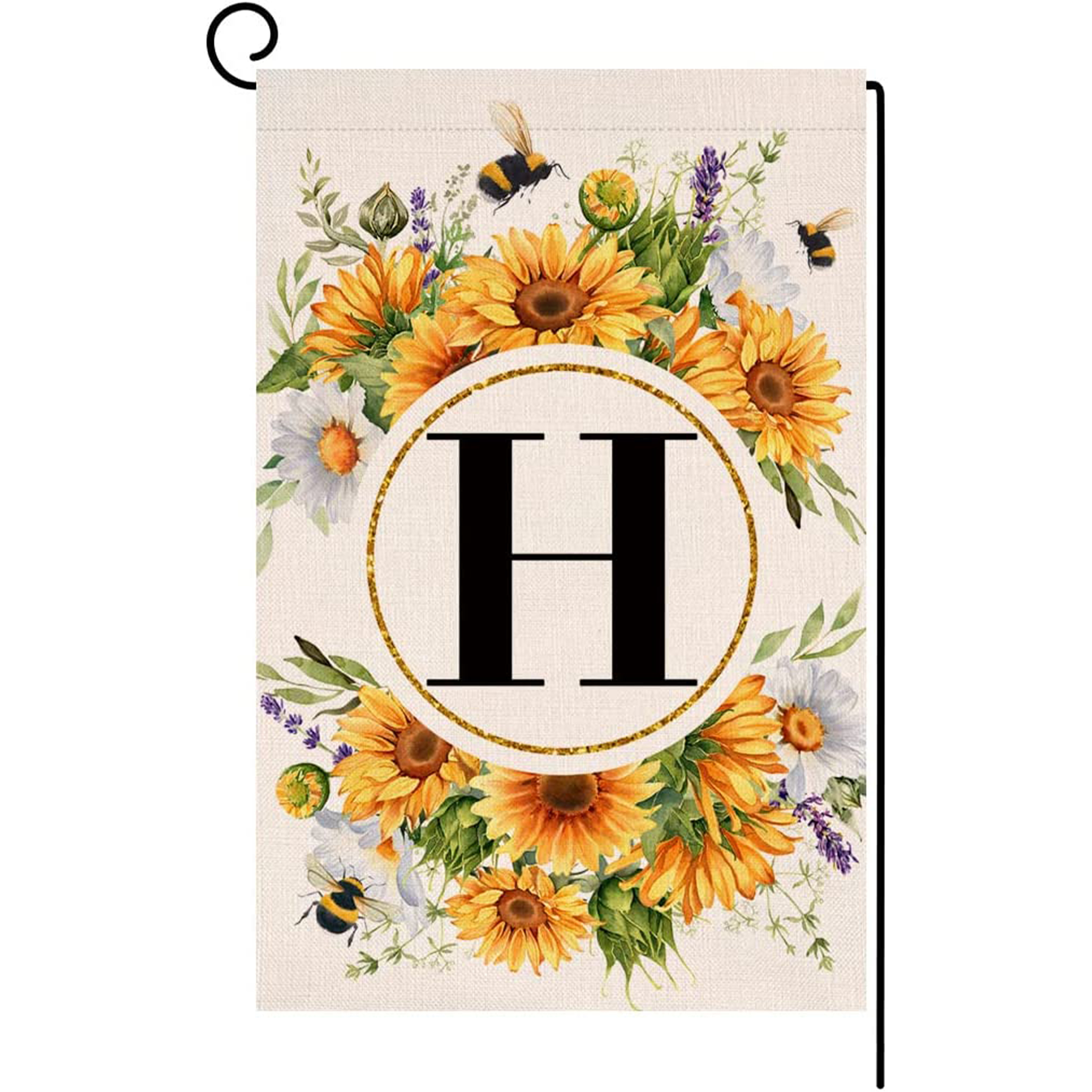 Floral Letter H Garden Flag Monogram Lace Swirl Flowers Block -  Sweden