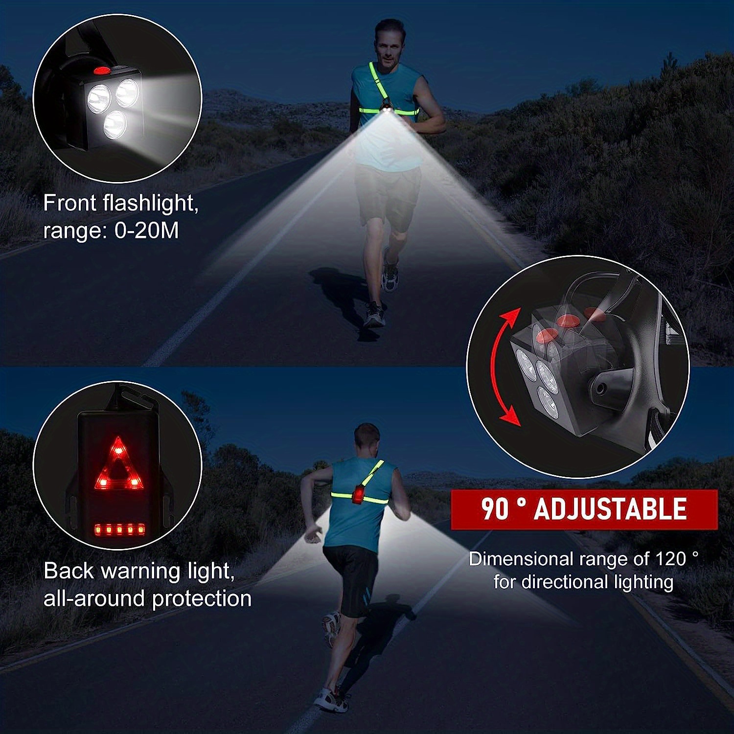 Running Light Led Runner Chest Lights With Reflective Straps - Temu