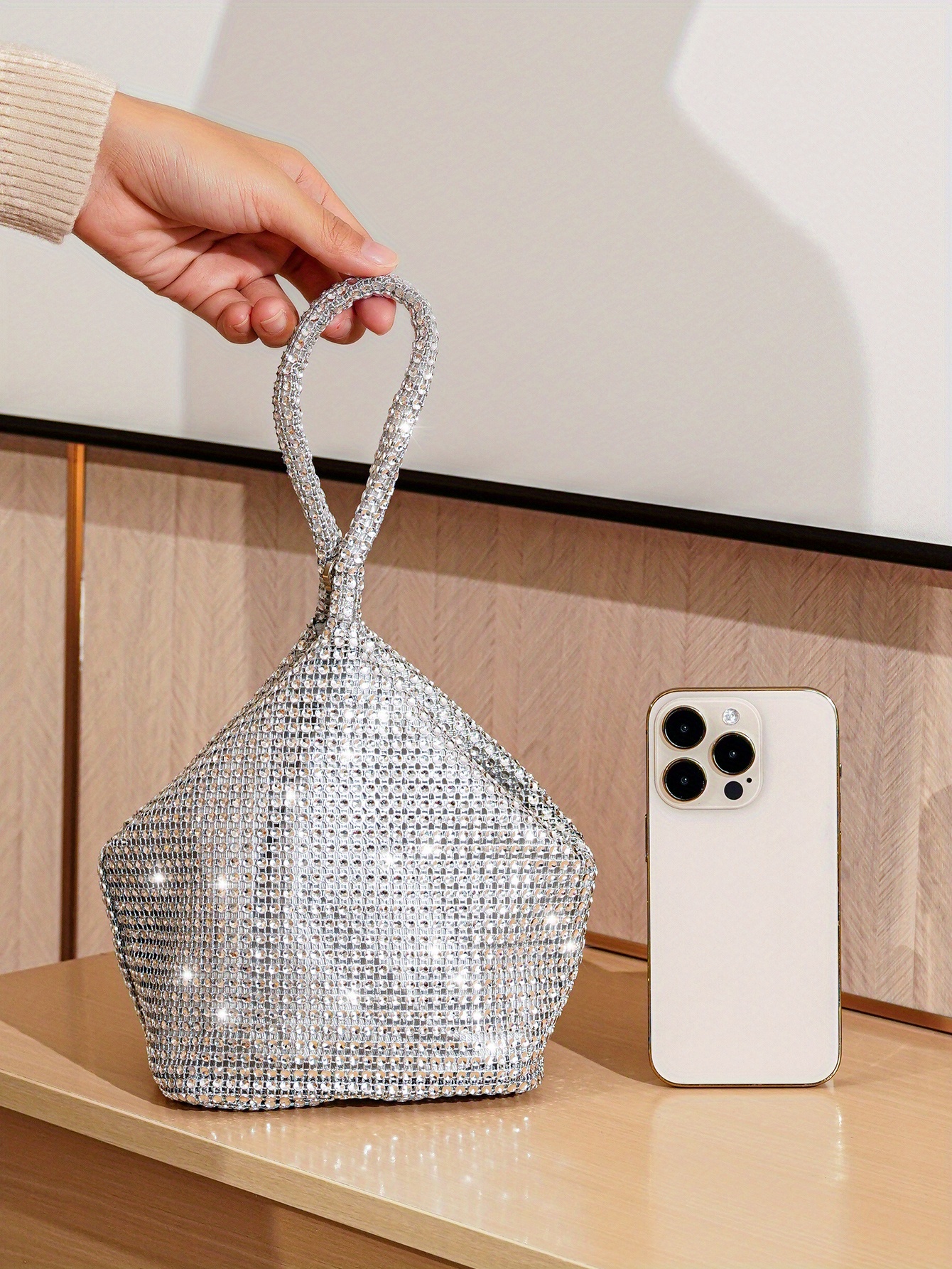 showmedesign Bolsa de almuerzo con diamantes de color blanco