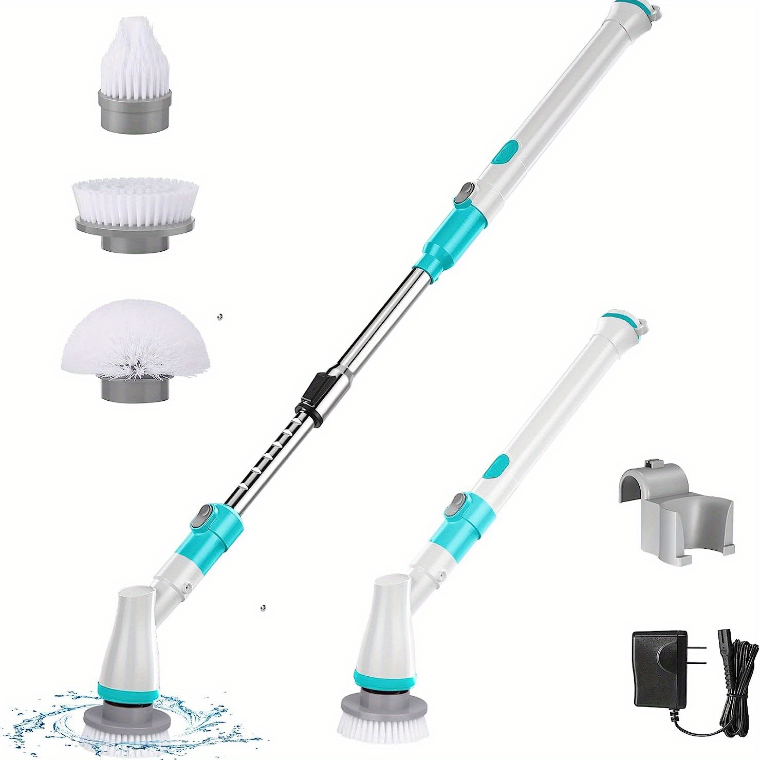 Electric Spin Scrubber Cordless Rechargeable Bathroom Scrubber Cleaning  Brush Multi-functional with Replaceable Brush Heads Extension Handle 