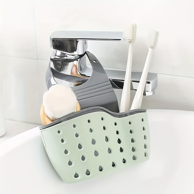 TSV 2-in-1 Sink Holder, Stainless Steel Adhesive Sponge Holder Brush Holder, Rustproof Waterproof Kitchen Sink Organizer Basket for Sponges, Dish