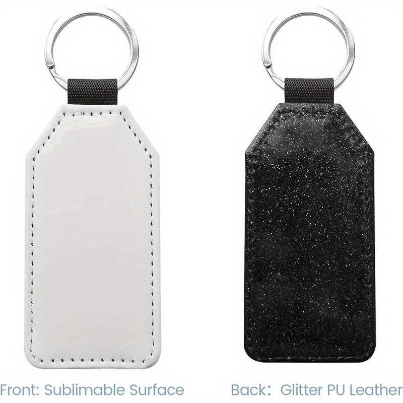 10PCS Sublimation Blanks Keychain Glitter PU Leather Keychain Heat