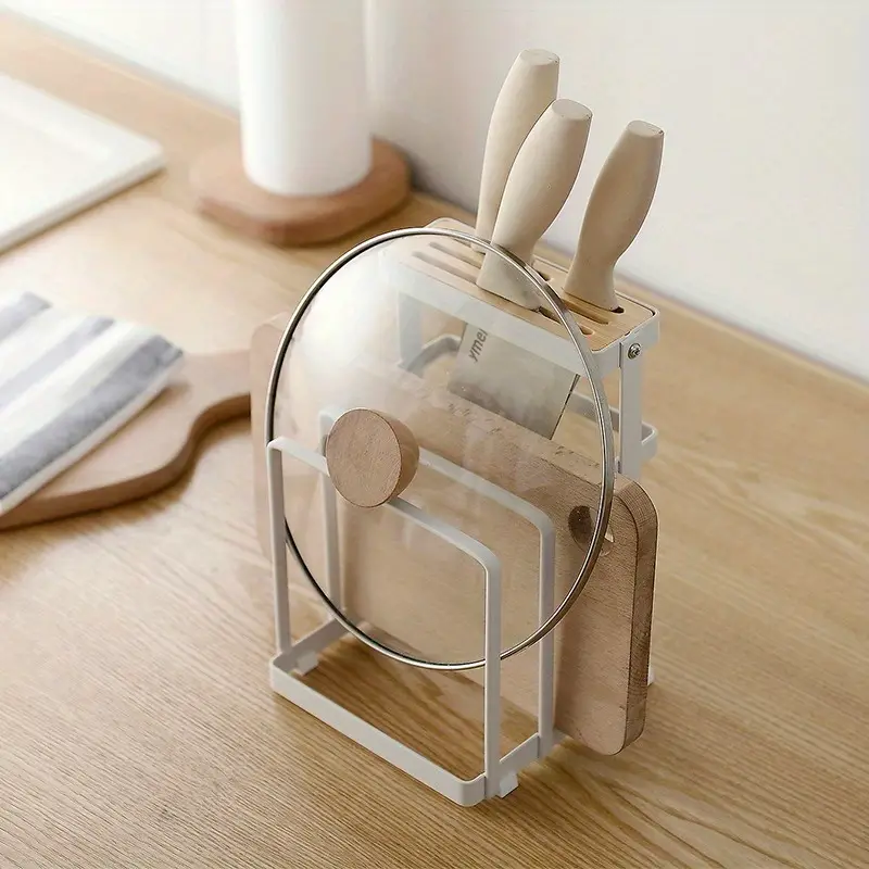 1pc multi functional kitchen tool storage rack with knife holder cutting board pot lid holder organize your kitchen utensils and cutlery effortlessly details 0