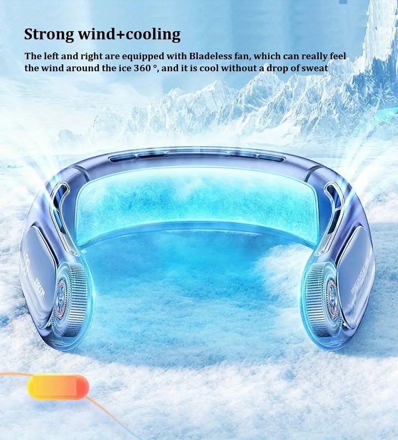 1pc usb refrigeration leafless neck hanging fan air conditioning fan portable small air conditioner cooling device double layer semiconductor refrigeration strong wind built in 4000mah battery details 5