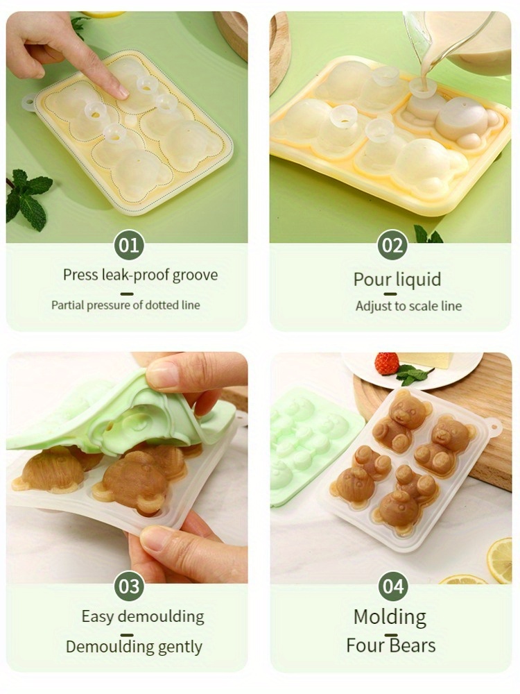 Food grade Cute Teddy Bear Ice Cube Tray Ice Cube Maker Easy - Temu