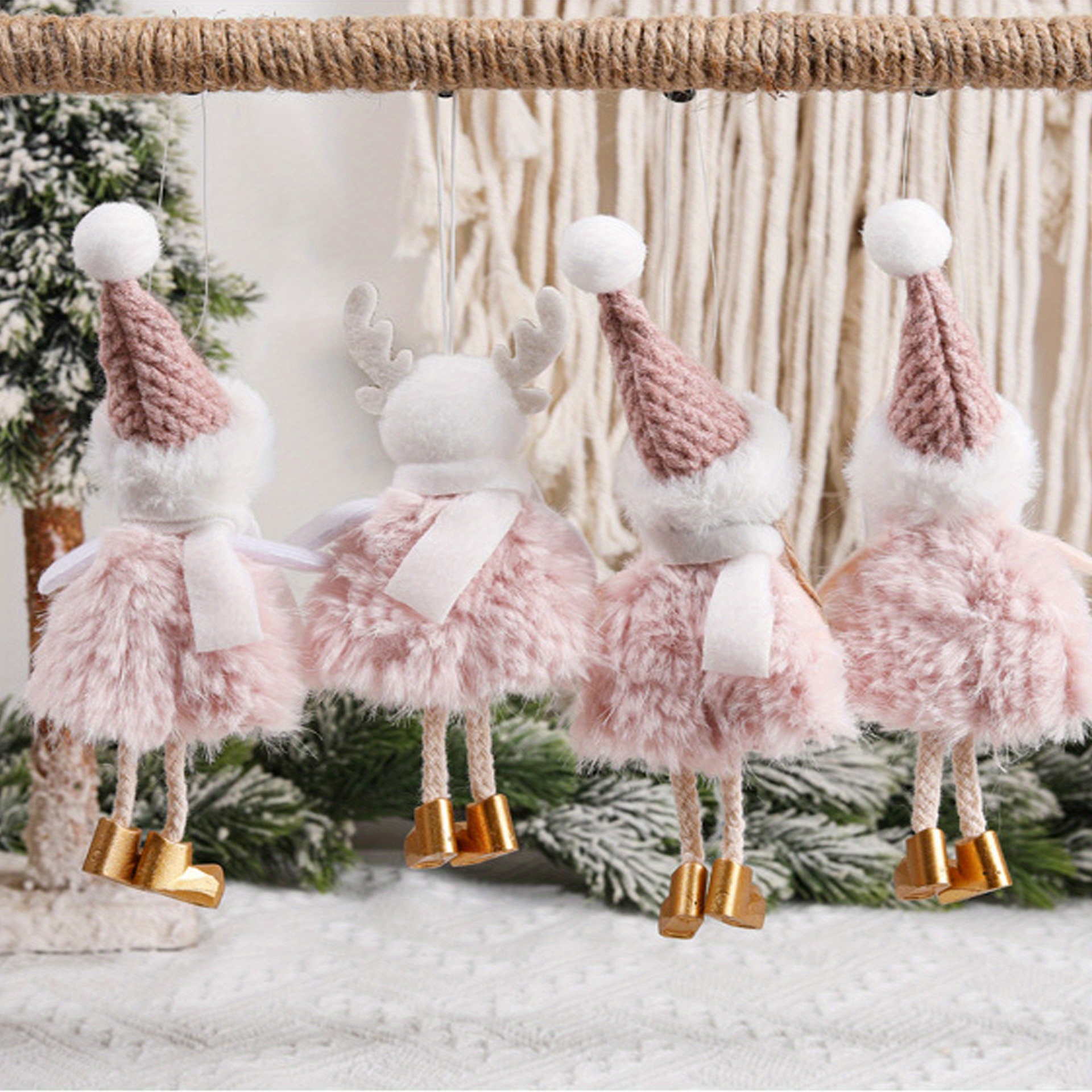 Fun, festive, handmade Christmas tree ornament of a woman's pink