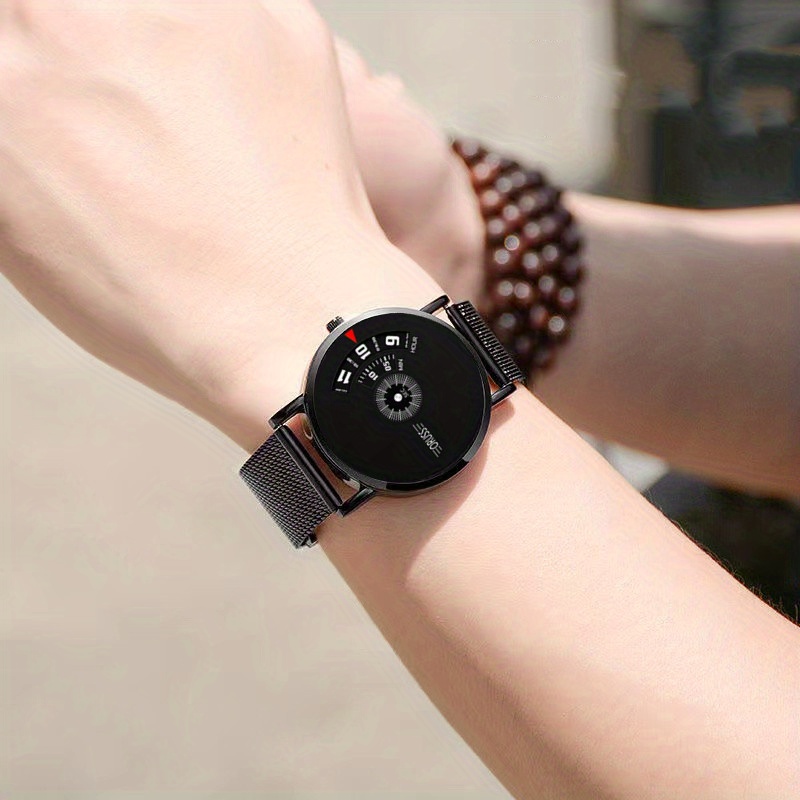 Reloj de Lujo para Hombre con Esfera Negra - Diseño Elegante Deportivo y Casual con Correa de Malla, Caja de Aleación, Movimiento de Cuarzo, Batería No Recargable, Reloj de Pulsera para Uso Diario | Reloj Elegante y Estiloso | Reloj con Correa de Malla