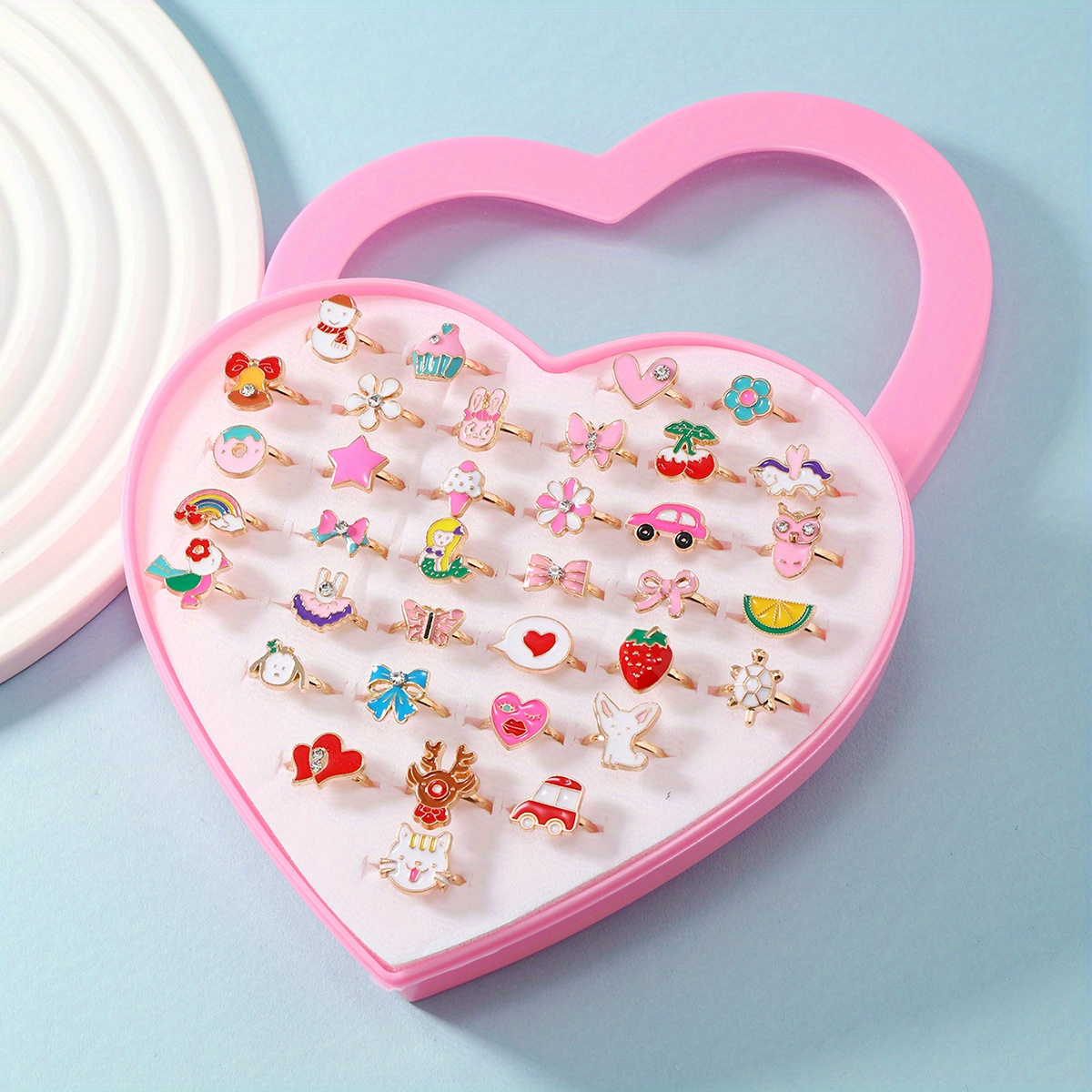 36Pcs/Set Cute Cartoon Rings Little Girls Jewelry Kids Birthday