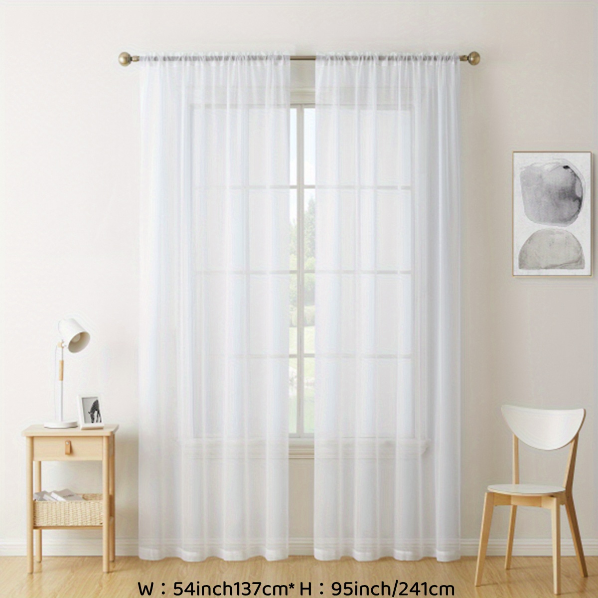 Image of 2pcs Elegant Sheer Curtain Panels - Semi-transparent Polyester, Rod For Easy Hanging - Perfect For Kitchen, Bedroom, Living Room Decor - Adds Romantic Ambiance, Curtains For Living Room