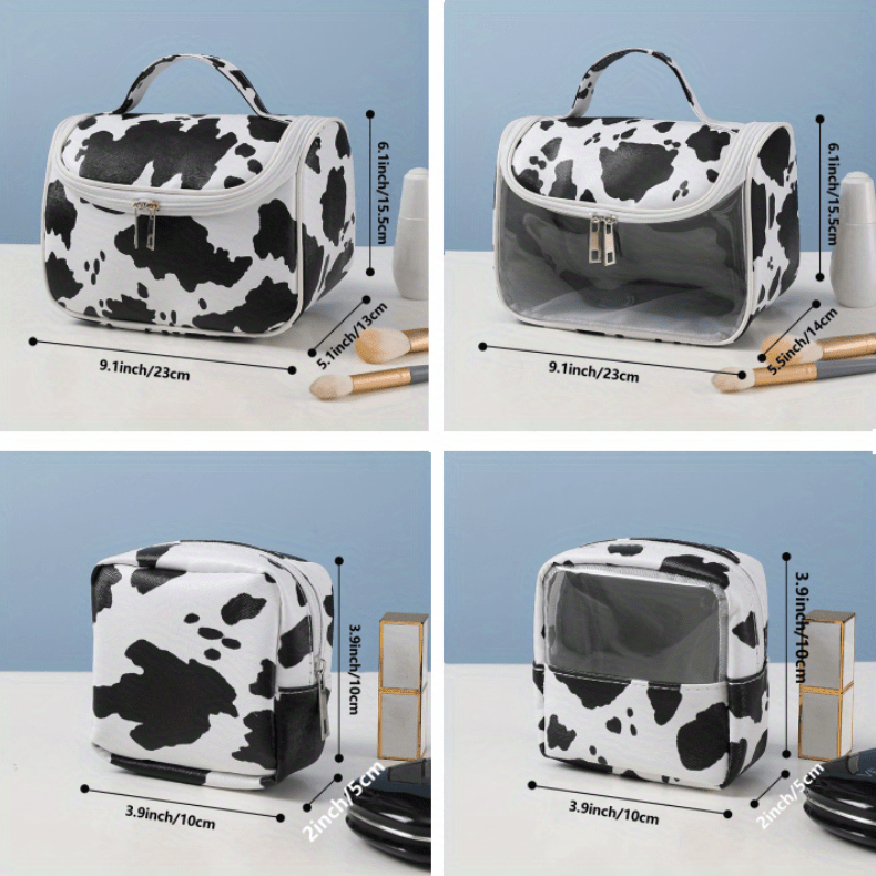 pu waterproof cosmetic bag cow print cosmetic storage bag Temu