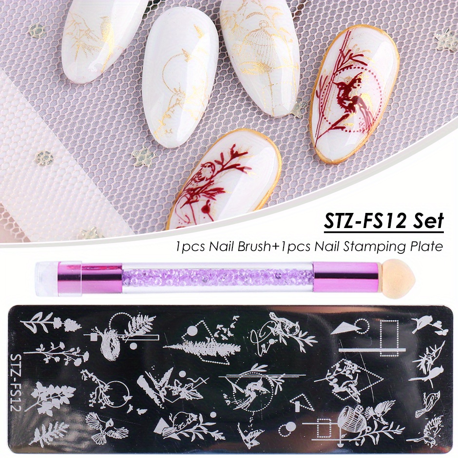 Nail Stamping Plates Set Silicone Sponge Brush Polish Transfer