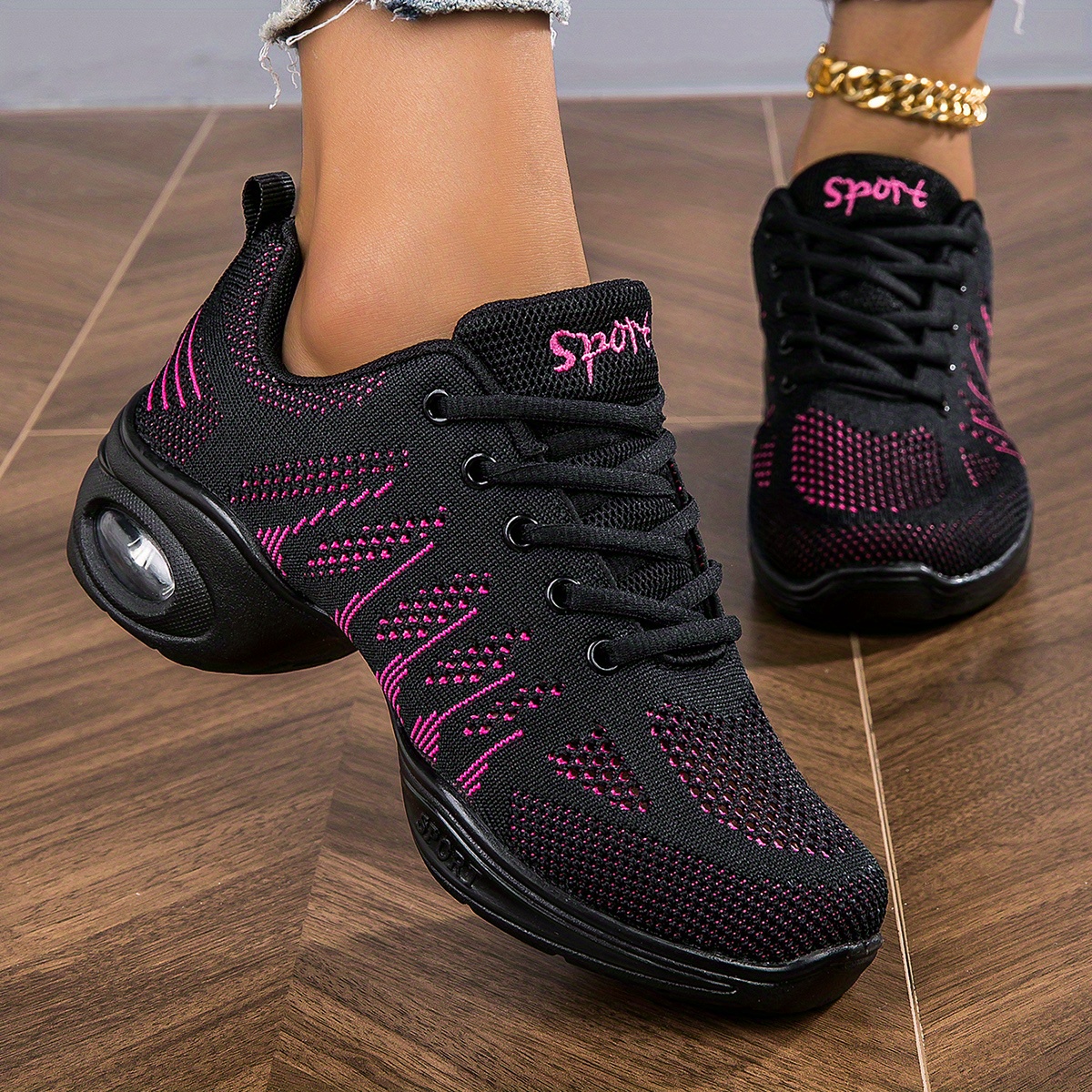 Women's Jazz Shoes Lace-up Sneakers - Breathable Air Cushion Lady Split  Sole Athletic Walking Dance Shoes Platform