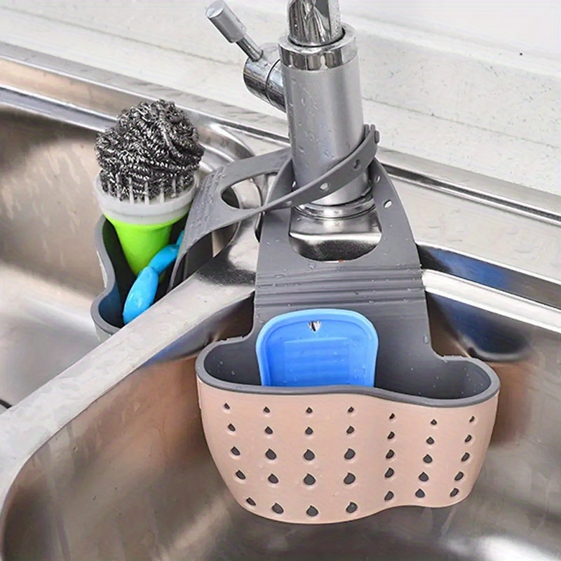 1  sink drain basket sink drain rack kitchen rack hanging multifunctional drain rack telescopic tableware drain rack plastic sink rack fruit and vegetable basket drying rack sink drain rack soap sponge holder kitchen supplies details 1