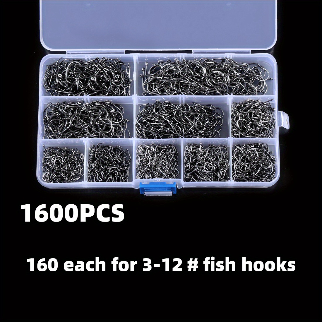 1500Pcs Mixed Size 3-12 High Caon Steel Carp Fishing Hooks Pack with Hole  with Retail Box Jigg Bait