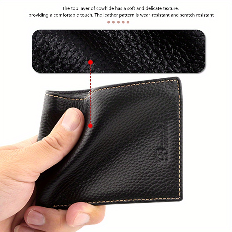 Men's Large Capacity Short Wallet Black Top Layer Cowhide Business New  Multi-card Bag Holder Genuine Leather Wallet Money Clip - Temu United  Kingdom