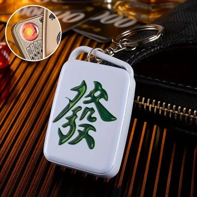 1pc rechargeable flameless lighter cigarette lighter portable mini windproof mahjong keychain playing card pattern details 7