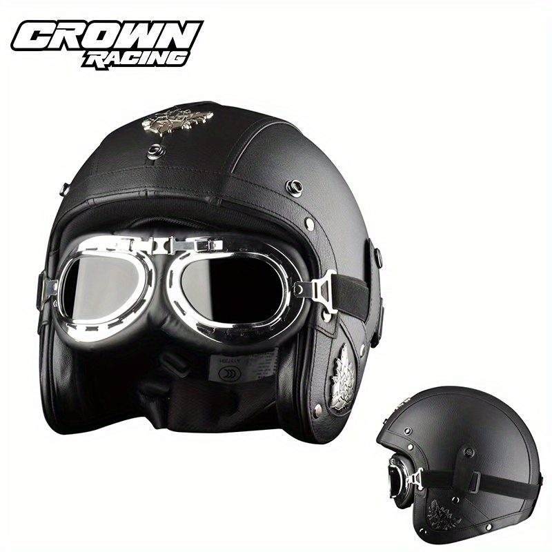 Crown Racing Retro Motorrad Sicherheit Herren 3/4 Offener Helm Motorrad  Sicherheitsgurt Maske Off Road Motorrad Integrierter Helm, Kaufen Neuesten  Trends