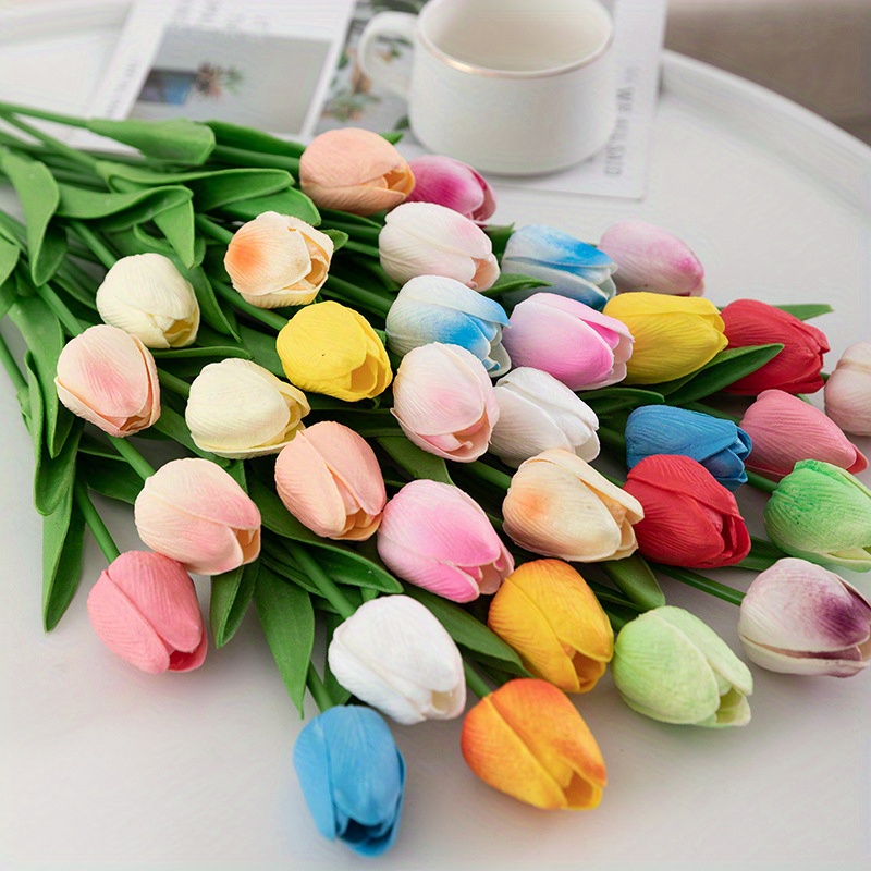 10 Pcs Real Touch Tulip Flower Bouquets Pu Holland Mini Tulip Flowers