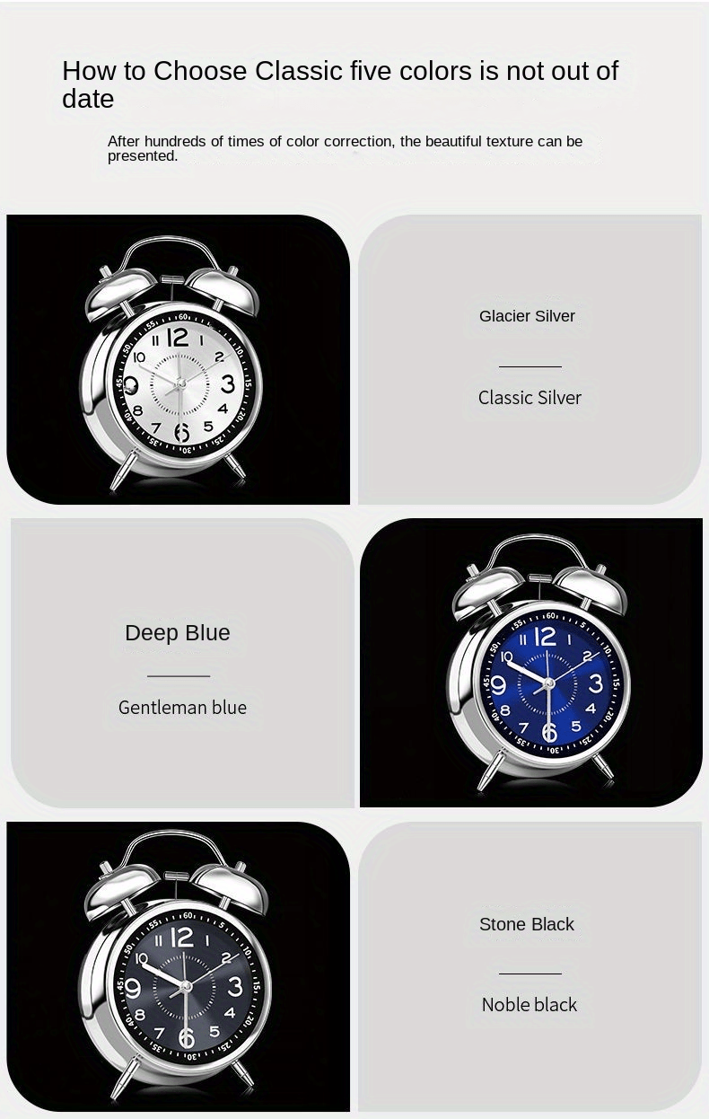 1pc Reloj Despertador Fuerte Para Escuela Adultos Deber Pesado Durmientes,  Retro 4.5 Silencioso No-ticking Cuarzo Con Luz De Fondo, Gemelo Bell  Analógico Estudiante Relojes Despertadores Para Dormitorios Mesilla De  Noche - Hogar